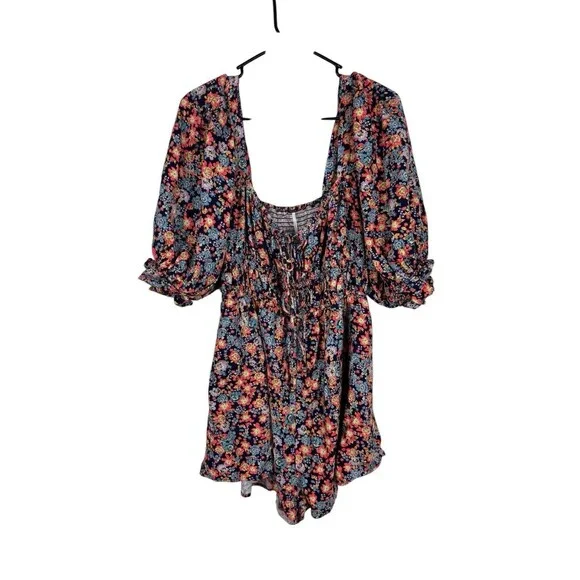 Free People Show Me Love Linen Blend Romper Size XL Off The Shoulder Floral - Picture 2 of 11